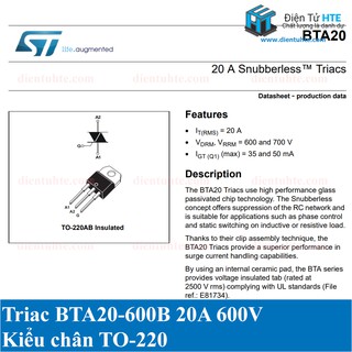 Triac BTA20-600B 20A 600V TO-220