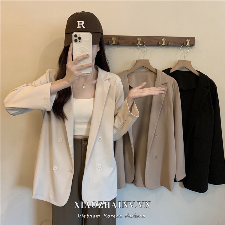 Áo khoác vest Xiaozhainv dáng rộng kiểu retro Hàn Quốc có 3 màu lựa chọn cho nữ