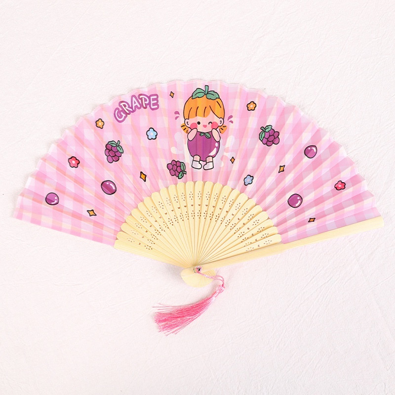 Quạt xếp cầm tay bằng tre họa tiết hoạt hình dễ thương