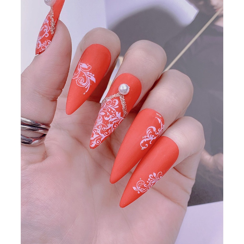 Miếng Dán Móng Tay Tự Dính Họa Tiết Hoa Màu Trắng