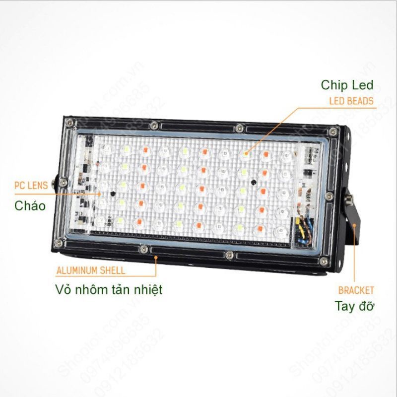 Bộ Đèn led pha đổi màu Cao Cấp RGB 50W-220V kèm điều khiển từ
