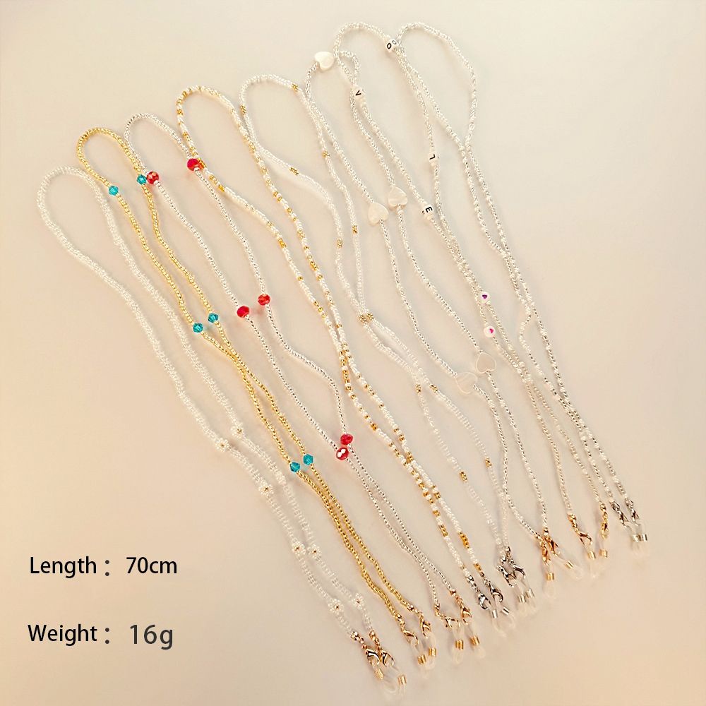 Dây Đeo Mắt Kính Trong Suốt Đính Hạt In Chữ Nhiều Màu Sắc Phong Cách Hàn Quốc