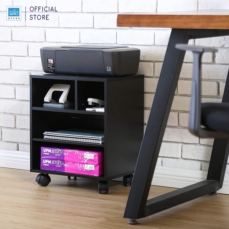 Kệ Gỗ Văn Phòng Để Tài Liệu, Máy In, Có Bánh Xe Di Chuyển SIB Decor