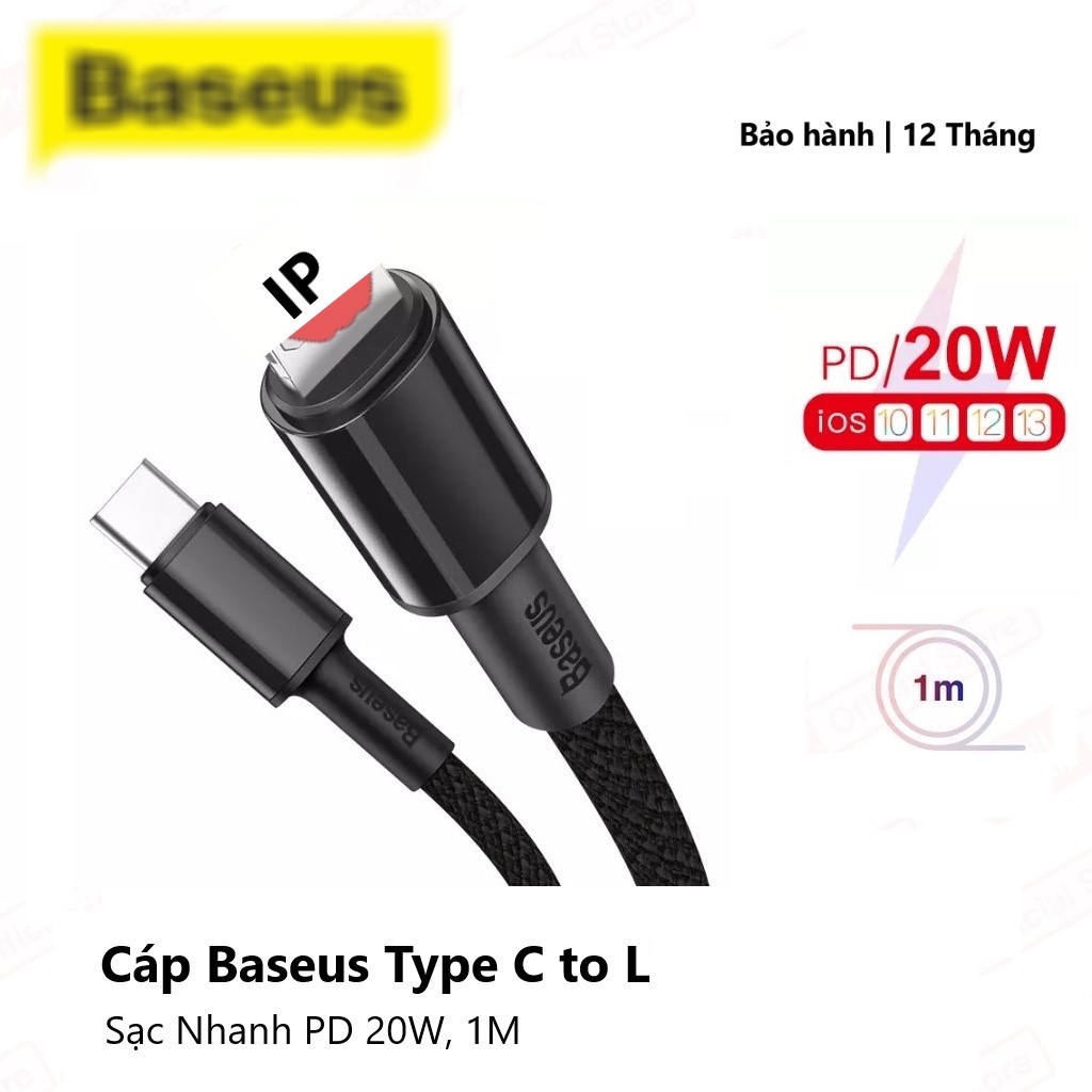 Cáp Sạc Nhanh, cáp đồng bộ dữ liệu Baseus PD Cổng USB C Sang L 20W Cho Ip12/13 Pro Max, ..