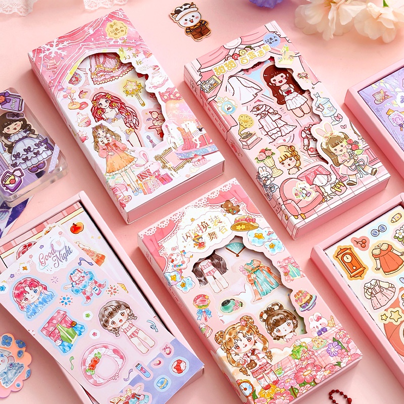 Mr.Paper 3 Kiểu 50 Tờ / Gói Hình dán hoạt hình Cô gái dễ thương Ăn mặc cổ trang Dán sổ tay sáng tạo Nhật ký tài liệu trang trí Tự làm Văn phòng phẩm Dán