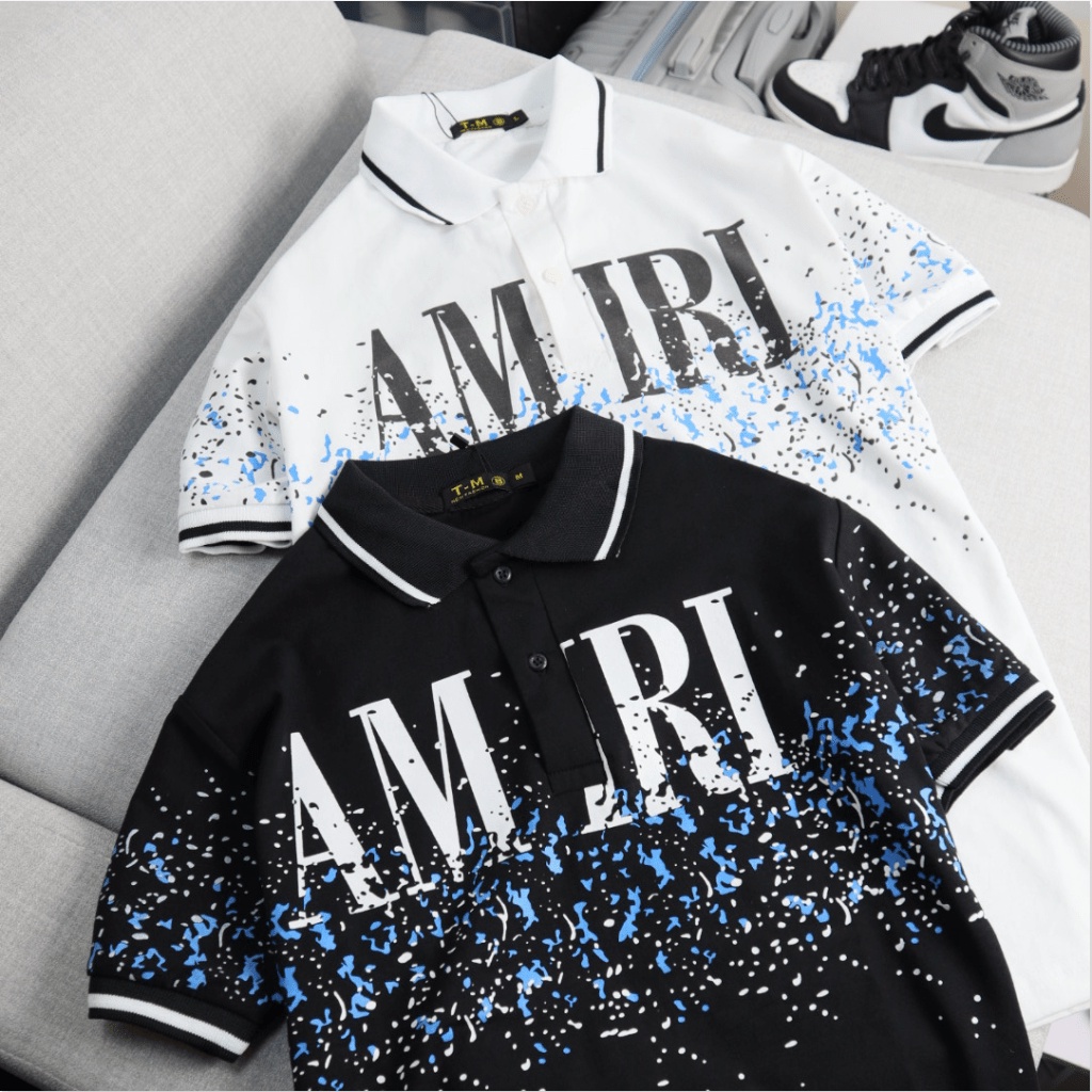 Áo Thun Nam Cổ Bẻ Họa Tiết Phối Hai Màu AR Đẹp Sang Tinh Tế Thời Trang