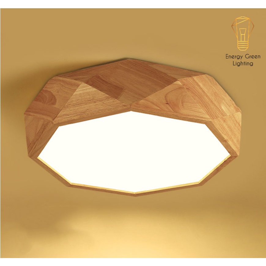 Đèn Ốp Trần Gỗ Đa Giác Energy Green Lighting DGT-5010 - Đường Kính 45cm - 3 Chế Độ Ánh Sáng