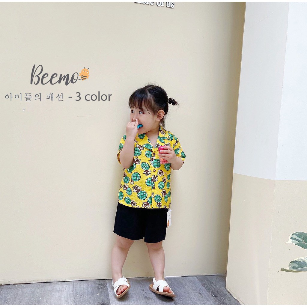 Set bộ Summer cho bé Beemo - Chất liệu đũi mềm kết hợp quần kaki mát mẻ, Form basic, hoạ tiết quả dứa siêu đáng yêu B068