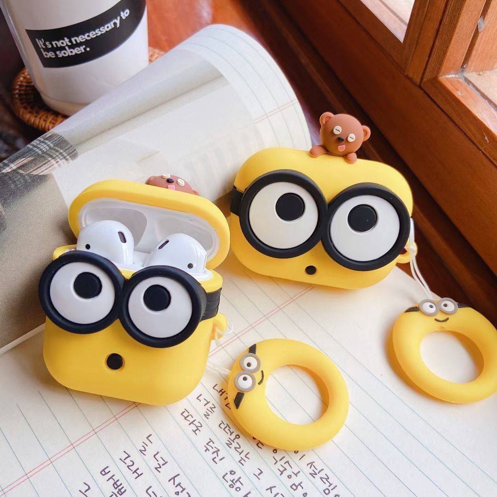 Vỏ Bảo Vệ Hộp Sạc Tai Nghe AirPods 1/2/Pro/3 Bằng Silicon Mềm Họa Tiết Hoạt Hình Có Móc Khóa Chống Sốc