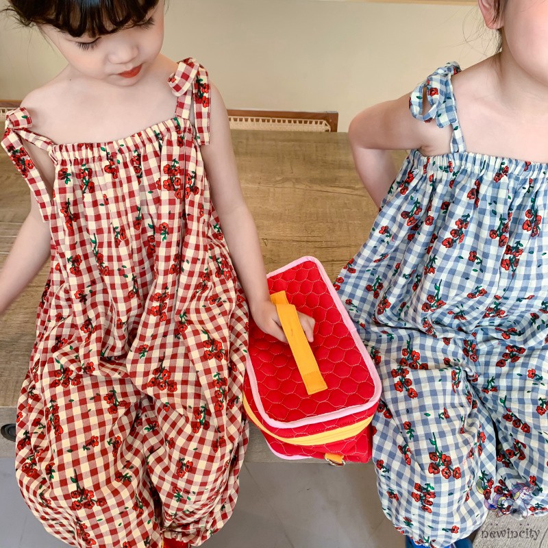 Áo Liền Quần Hai Dây In Hoa Cho Bé Gái