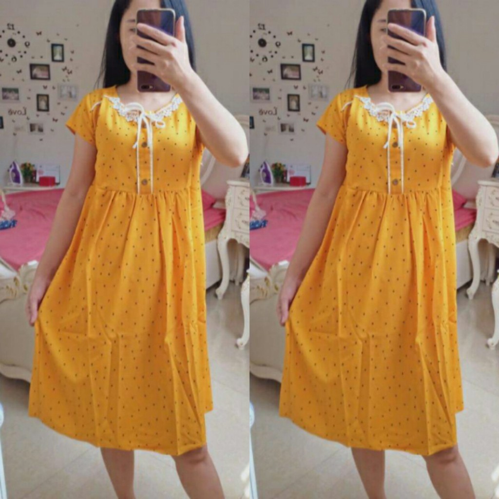 Váy bầu xinh MKA thắt nơ màu vàng