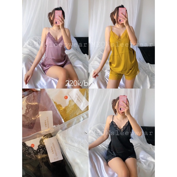 BỘ ĐÙI LỤA HAI DÂY VIỀN REN QCCC - MEOWsleepwear