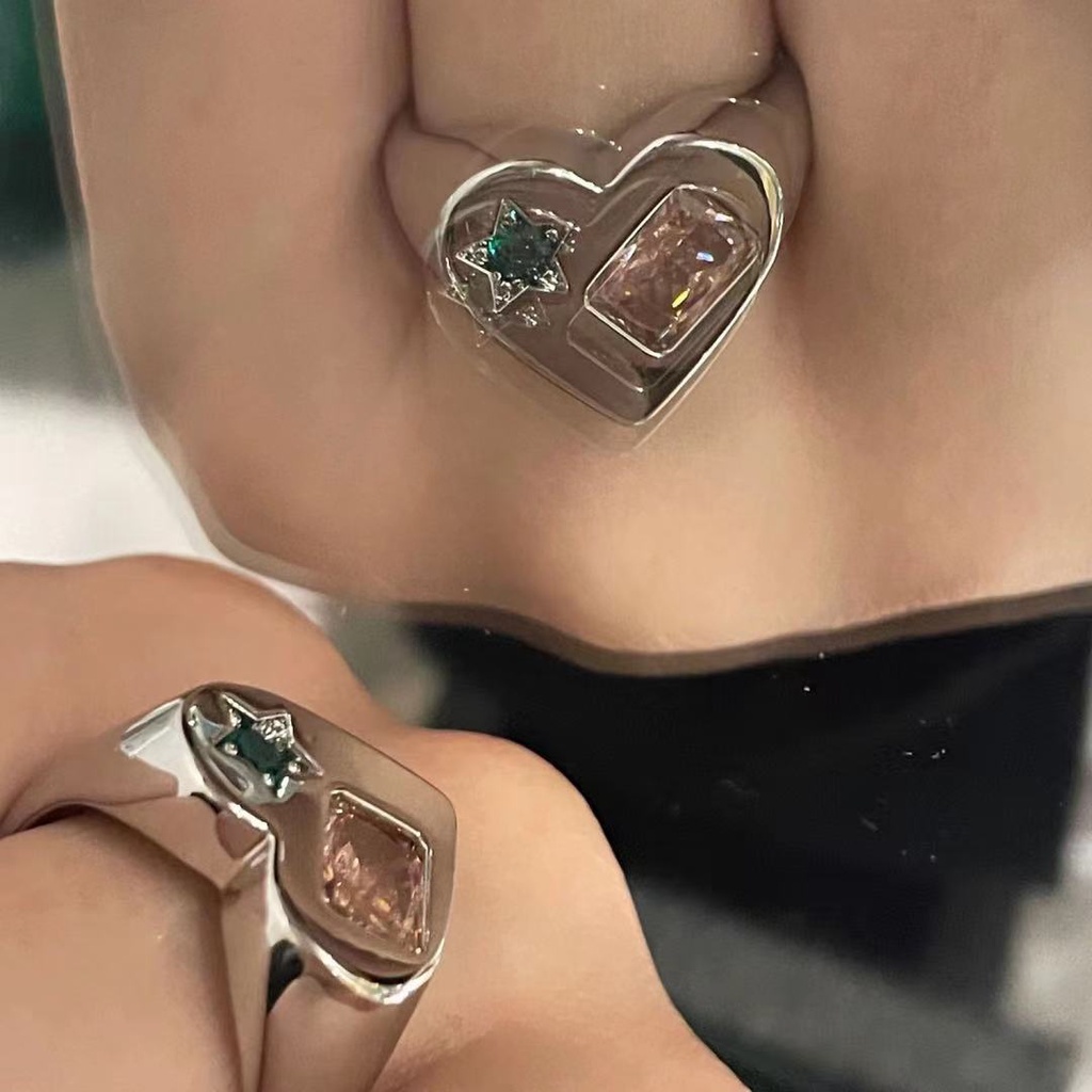 Nhẫn Hở Khảm Đá Màu Sắc Thời Trang 191206Nhẫn Cặp Đôi Phong Cách Hàn Quốc Độc Đáo