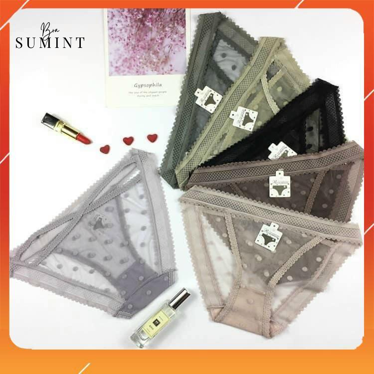 Quần lót nữ kháng khuẩn cạp thấp nâng mông chất liệu ren cao cấp họa tiết chấm bi Q2857