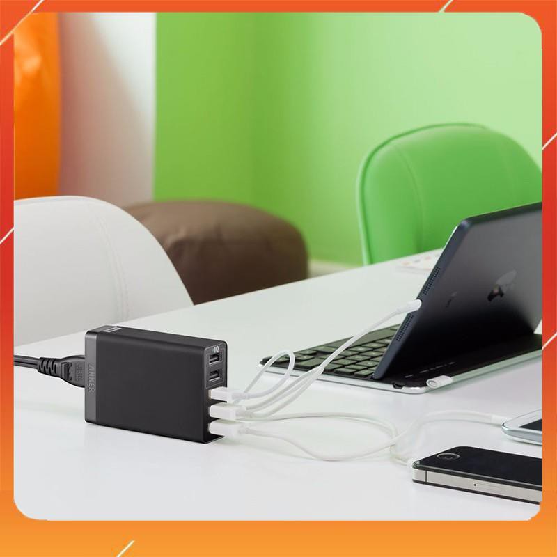 óc củ sạc nhanh 25W 5 cổng USB công nghệ PowerIQ hiệu Anker PowerPort 5 Lite (sạc nhanh Max 2.4A / Port) - Chính hãng