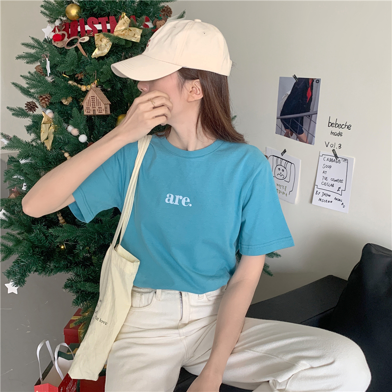 SUXI Áo Thun Nữ Ngắn Tay In Chữ Đơn Giản