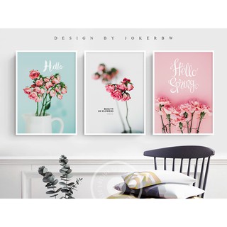 Tranh treo tường Canvas trang trí bộ slogan hoa hồng 40x60cm ( kèm theo khung )