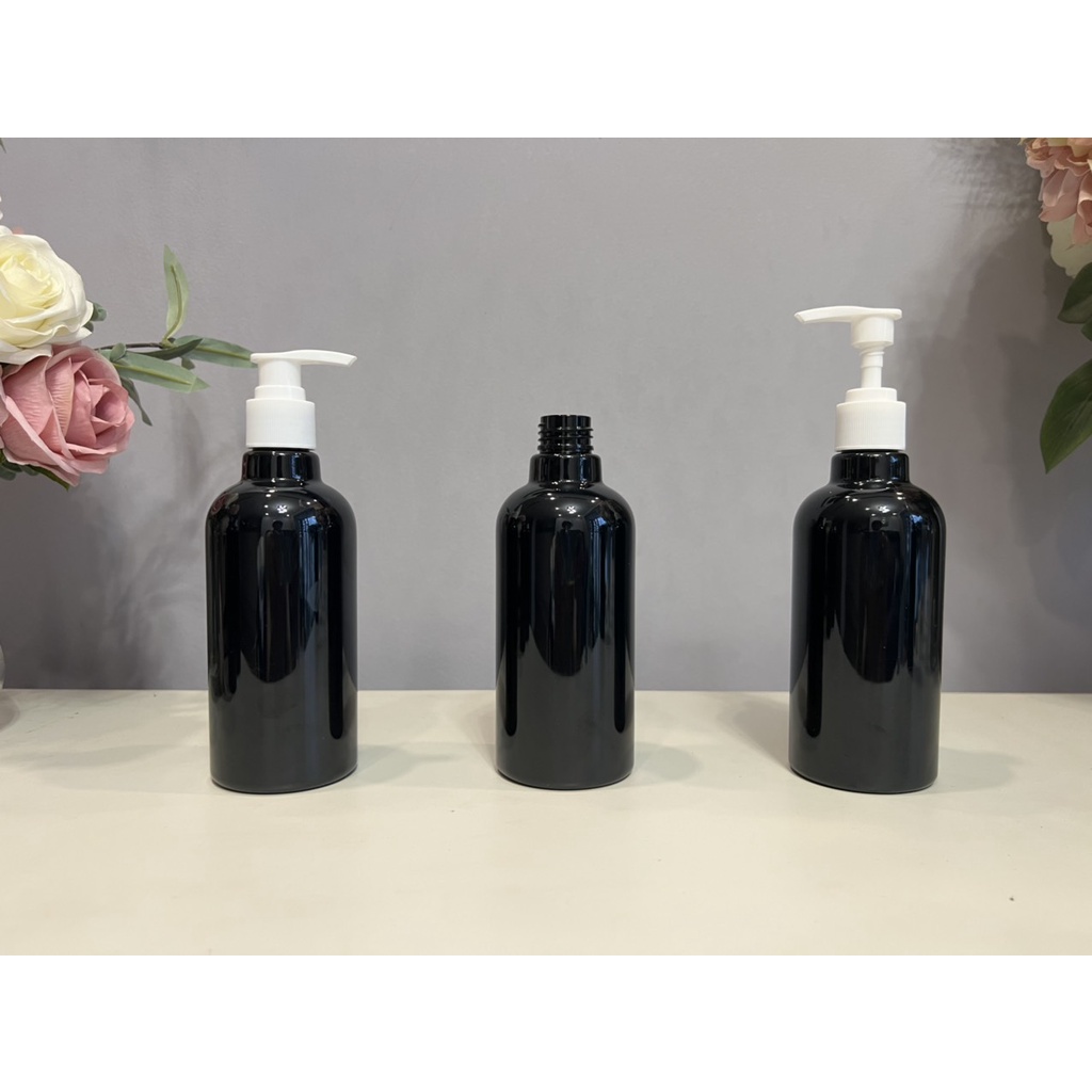 Chai Nhựa Pet 250ml Đen Cổ Cao Chiết Mỹ Phẩm, Sữa Tắm, Dầu Gội, Dung Dịch