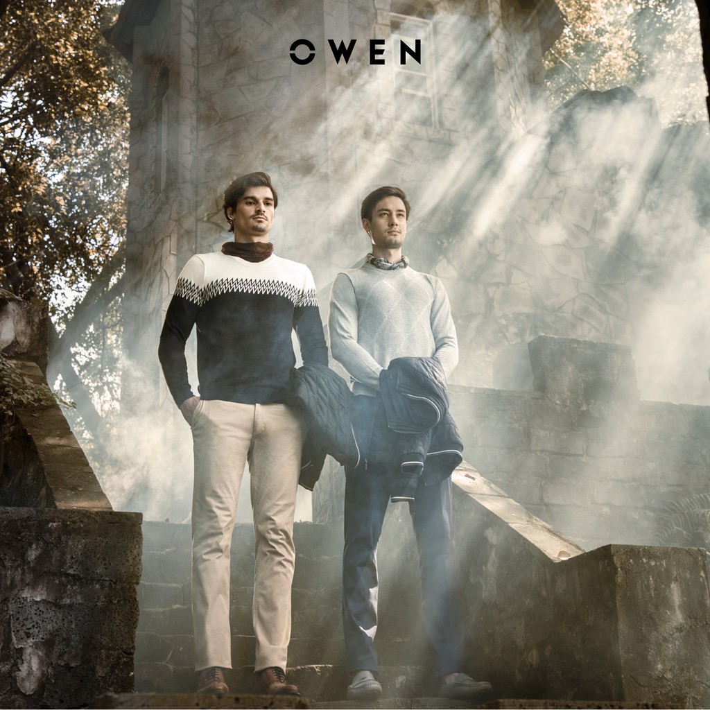 OWEN - Áo len nam Owen cổ tròn màu XANH ĐEN ALD 90236