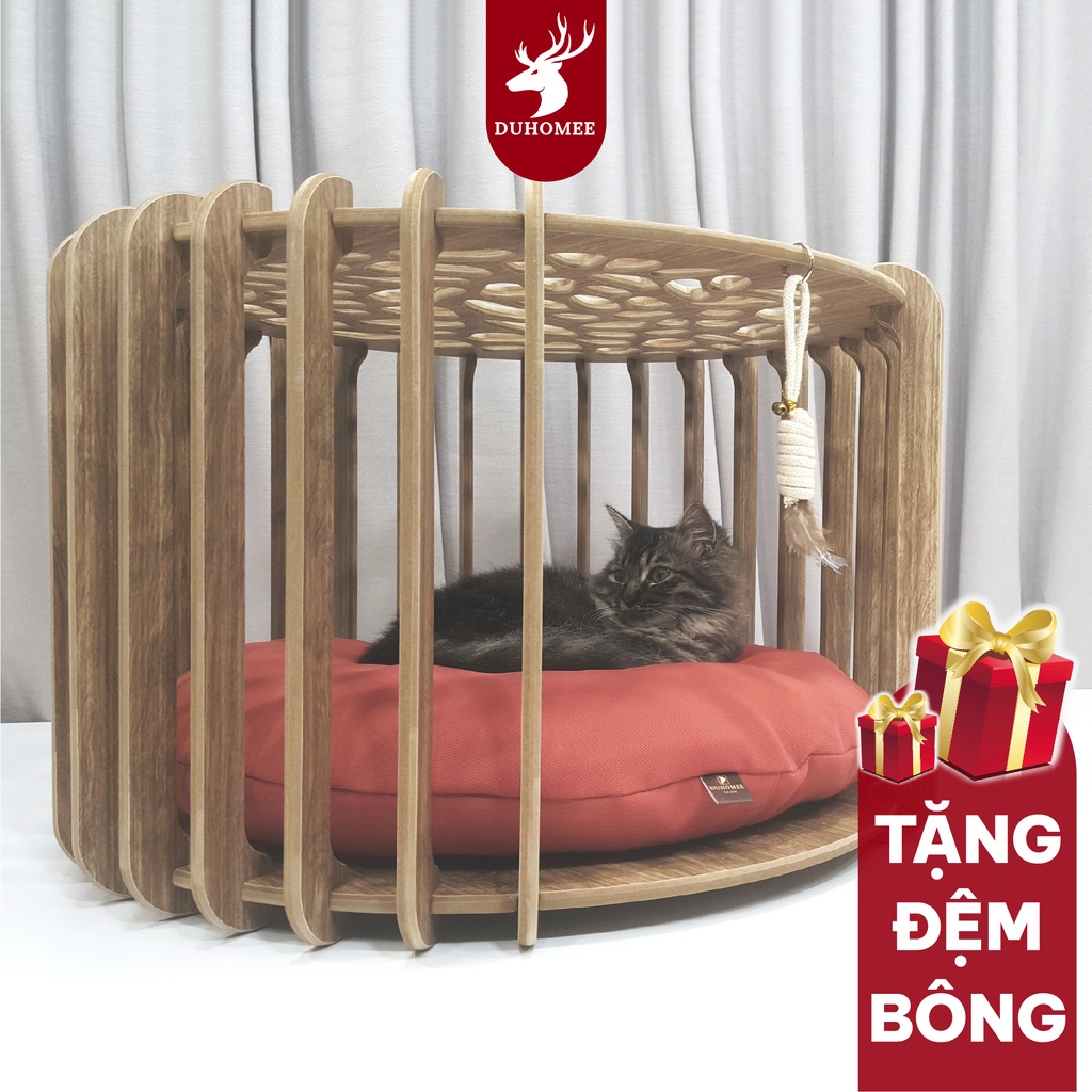 Nhà thú cưng gỗ lắp ghép kèm đệm dành cho thú cưng chó mèo sang trọng | Nhà giam 2 tầng CATCA