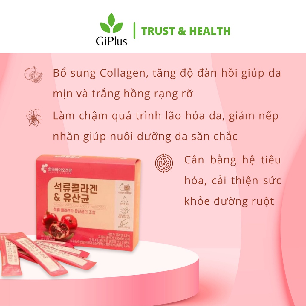 [Tách lẻ] Bột Uống Bổ Sung Collagen Đẹp Da Bio Cell Saffron Pomegranate Collagen Prebiotics Vitamin (30 Gói/Hộp)