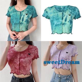Áo thun ngắn tay màu nhuộm tie-dye thời trang cho nữ