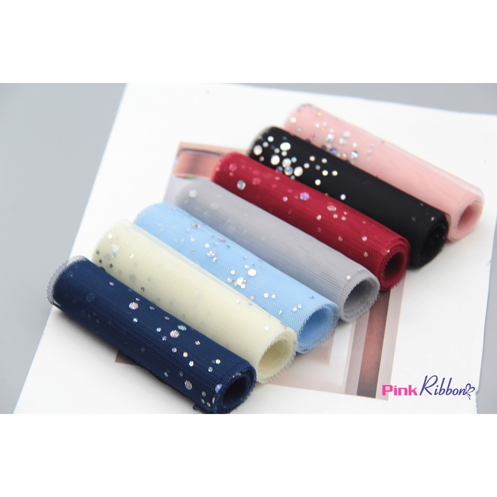 Voan lưới đính kim sa 10cm