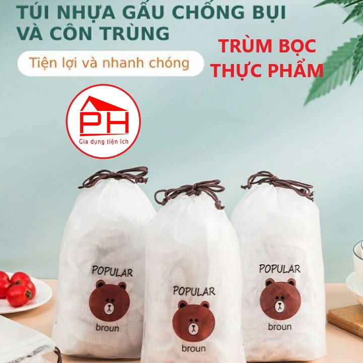 Túi 100 MÀNG BỌC THỰC PHẨM trái cây nhựa PE trong suốt an toàn vệ sinh có chun co giãn tiện lợi - Gia dụng Phước Hòa