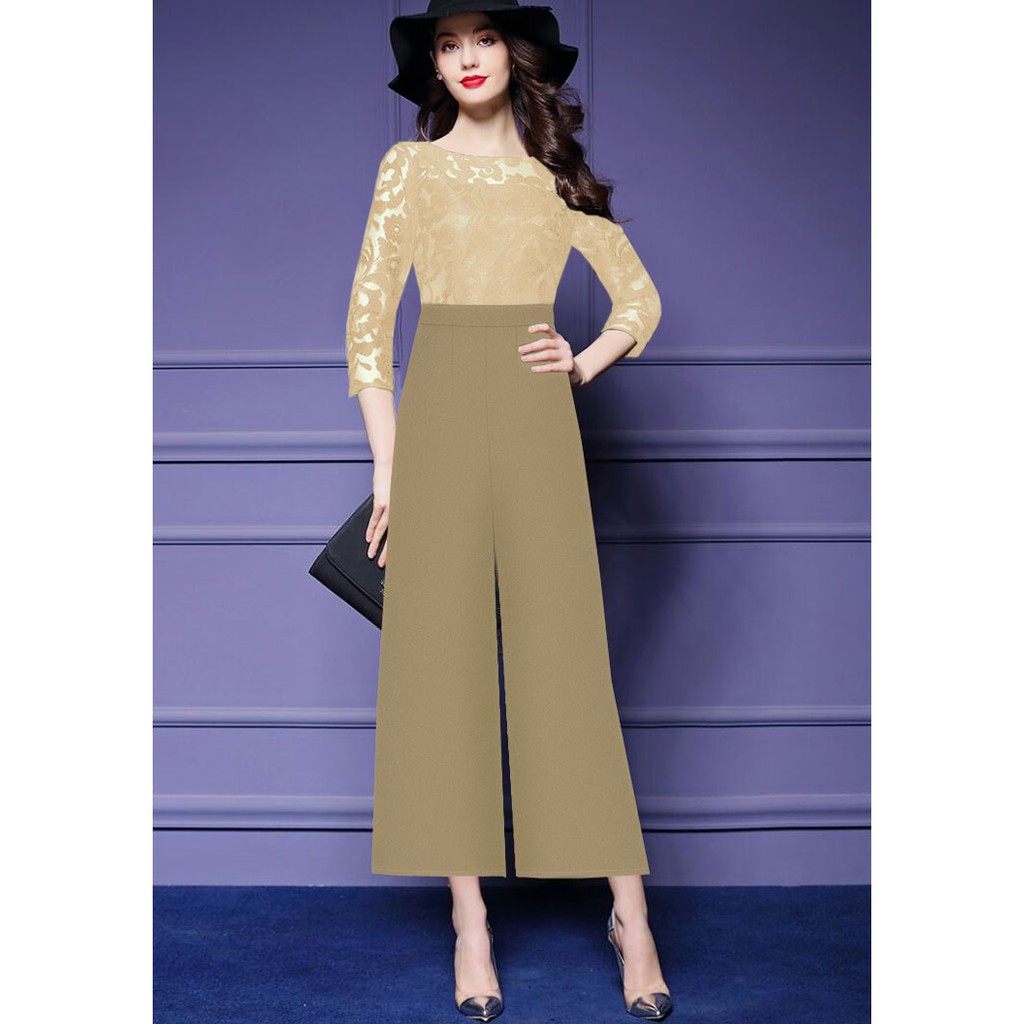 Jumpsuit nữ Dài Ống Suông Phối Ren Hoa 3D Xinh Xắn J956