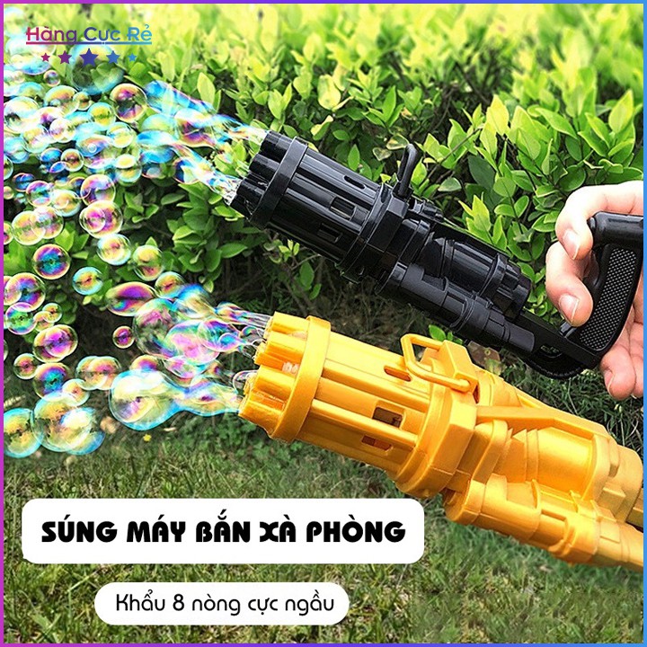 Súng bắn bong bóng xà phòng - Bộ gồm Máy thổi bóng 8 nòng, Khay đựng, Gói tạo bọt bóng, 3 Pin AA - Shop Hàng Cực Rẻ