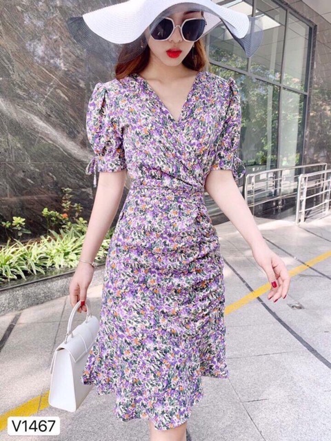 💥FREE SHIP💥Đầm Hoa Nhí Cổ Chéo Nhún Thun⚡️ | BigBuy360 - bigbuy360.vn