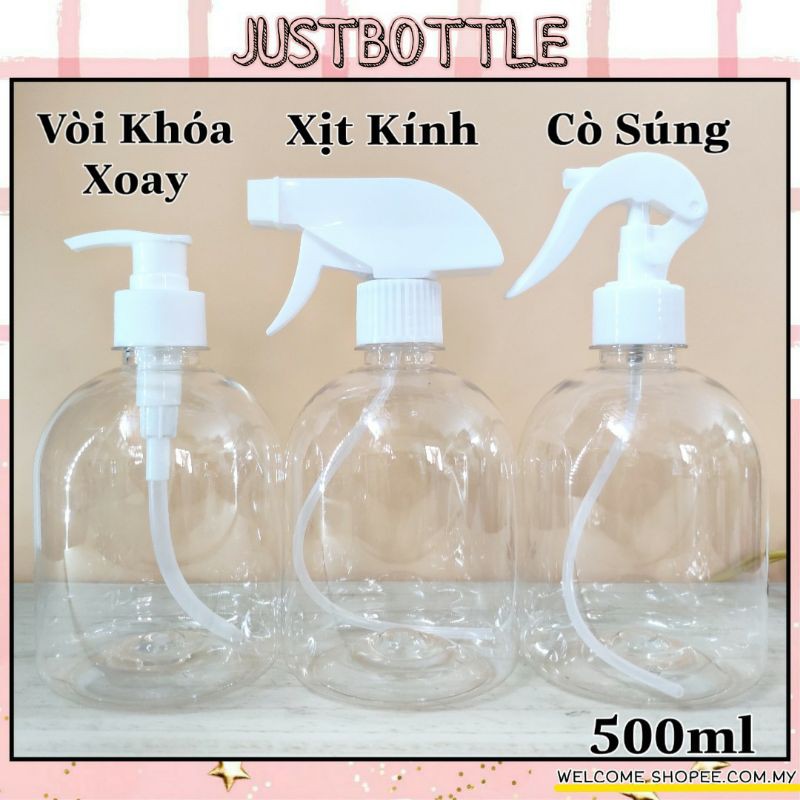 CHAI NHỰA CÓ VÒI NHẤN XỊT 500ml ĐỰNG SỮA TẮM XÀ PHÒNG DẦU GỘI🍀 LỌ TRONG SUỐT giá rẻ 🍀 VỎ CHAI PET giá sỉ