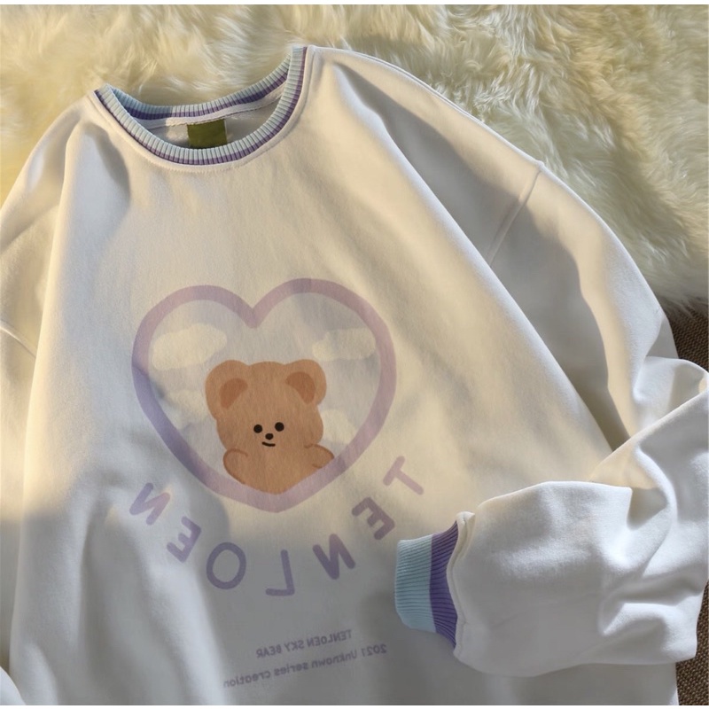 Áo Sweater Thu Đông Nỉ Bông Ấm Áp In Hình Gấu Cute Ulzang Hàn Quốc