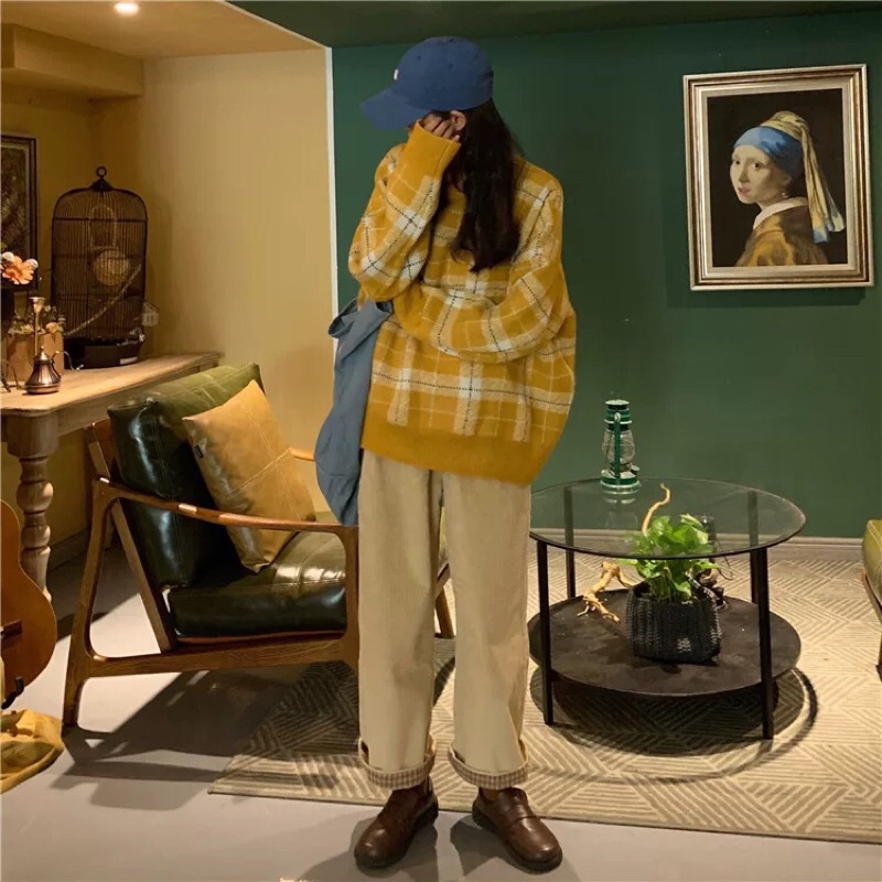 Áo len kẻ vàng chất dày dặn Vintage xinh xắn dễ phối đồ | BigBuy360 - bigbuy360.vn