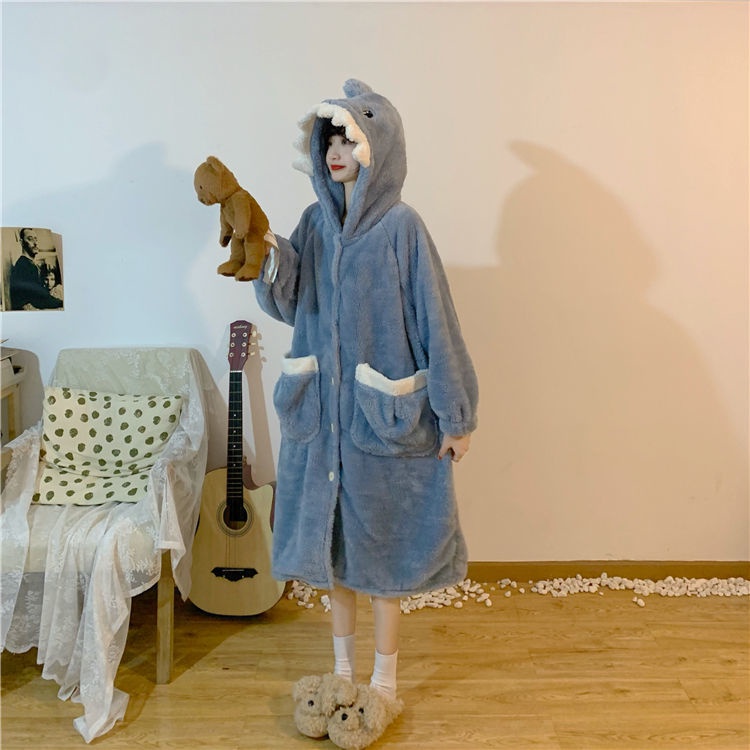 Bộ đầm ngủ + quần ngủ hình cá mập dễ thương thời trang mùa đông dành cho nữ (có bán lẻ) | BigBuy360 - bigbuy360.vn