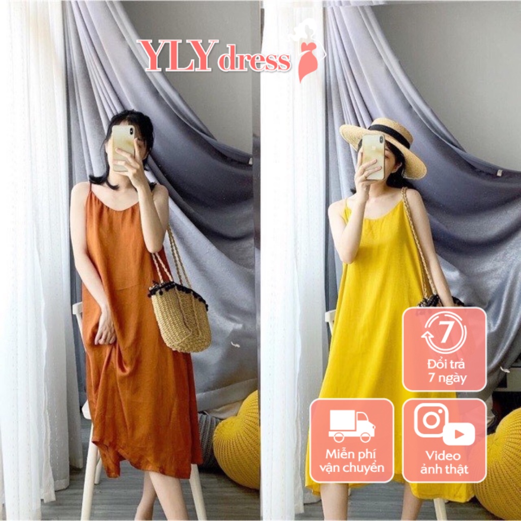 Váy suông đũi lụa hai dây dáng maxi freesize sẵn 4 màu - Váy đầm nữ hai dây dáng dài phom suông rộng giá cực rẻ. C155