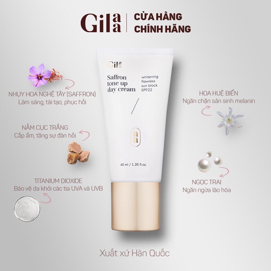 [TẶNG SON GILAA ĐƠN TỪ 500K] KEM CHỐNG NẮNG GILAA SAFFRON TONE UP DAY CREAM