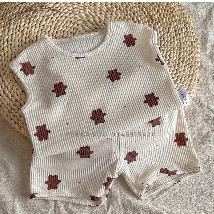 [2023] Đồ Bộ Sát Nách Cotton Tổ Ong Thoáng Mát Cho Bé Trai, Bé Gái