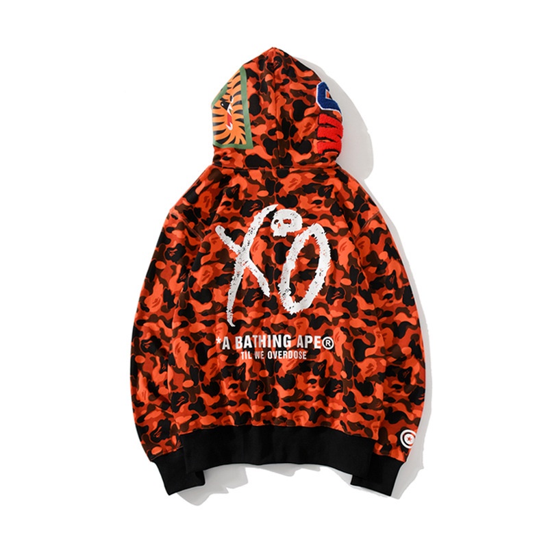 Áo hoodie bape tay dài có khóa kéo họa tiết rằn ri cá mập bape hàng mới cho nam và nữ