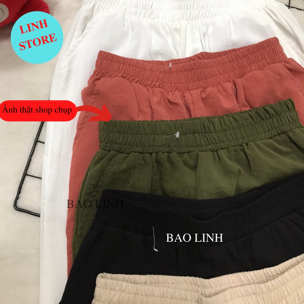 Quần Đũi Nữ LINH Store  Lưng Cao Cạp Chun  Dáng Dài Công Sở  Chất Liệu Đũi Xước Mặc Đi Làm Đi Học