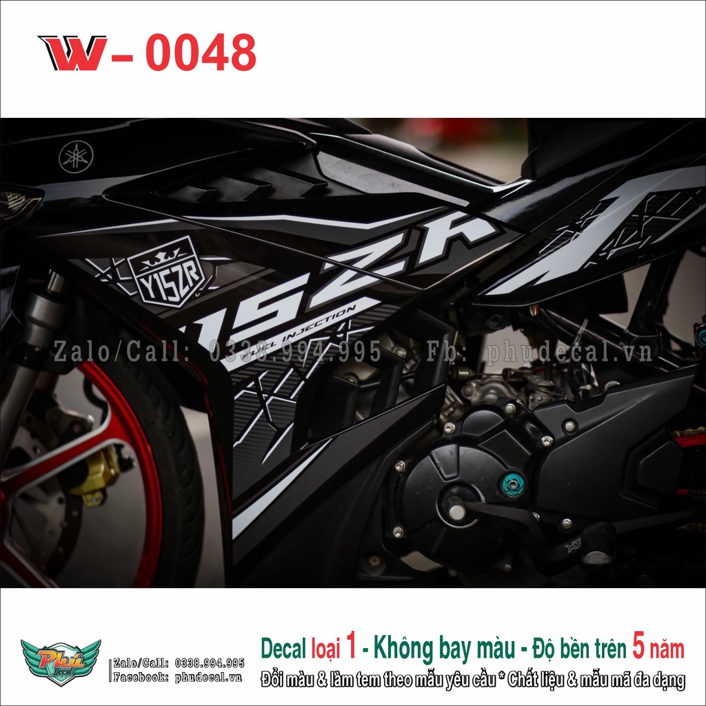 Tem rời Dán Xe Exciter 150 đen y15zr chỉ trắng (11)