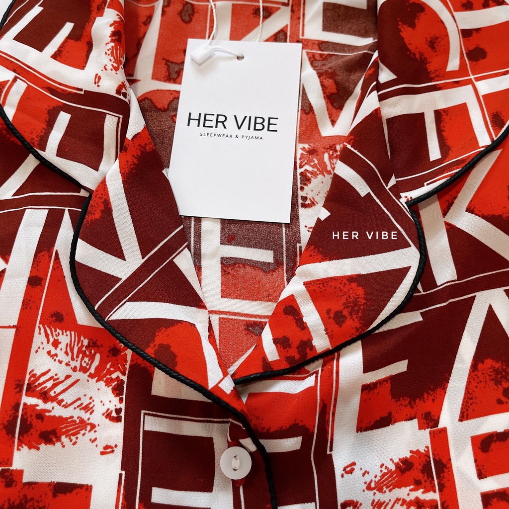 Bộ đồ ngủ pijama lụa mango siêu mát mịn họa tiết xinh xắn đỏ - Đồ ngủ mặc nhà cộc tay Her Vibe P03 | BigBuy360 - bigbuy360.vn