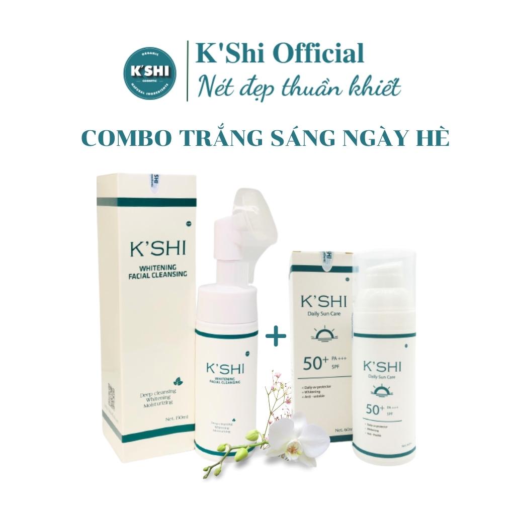 BỘ SỮA RỬA MẶT TRẮNG DA NGỪA MỤN VÀ KEM CHỐNG NẮNG K'SHI CHÍNH HÃNG VỚI SPF 50+