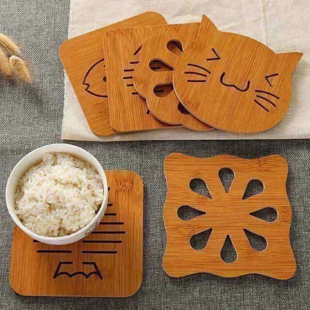 Set 5 miếng lót nồi, đồ nóng bằng gỗ