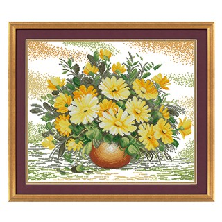 Tranh thêu chữ thập bình hoa cúc in trên vải – Xartshop hc006