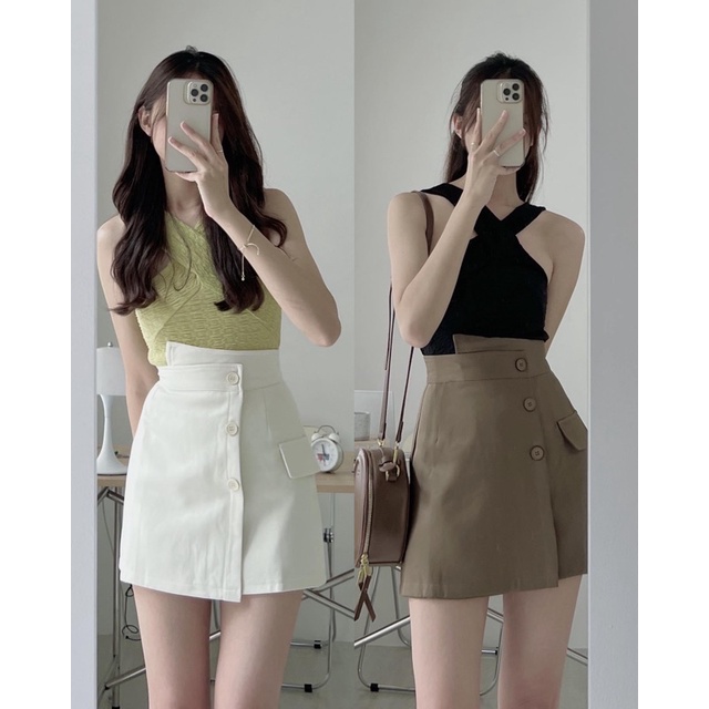 [Váy Chất mát Mùa hè]Chân váy chất chéo hàn mặc mùa hè siêu mát lạnh Chân váy đính cúc siêu tôn dáng