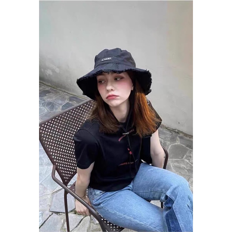 Nón Tai Bèo Vành Rộng In Chữ Phong Cách Nhật Bản Thời Trang Mùa Hè