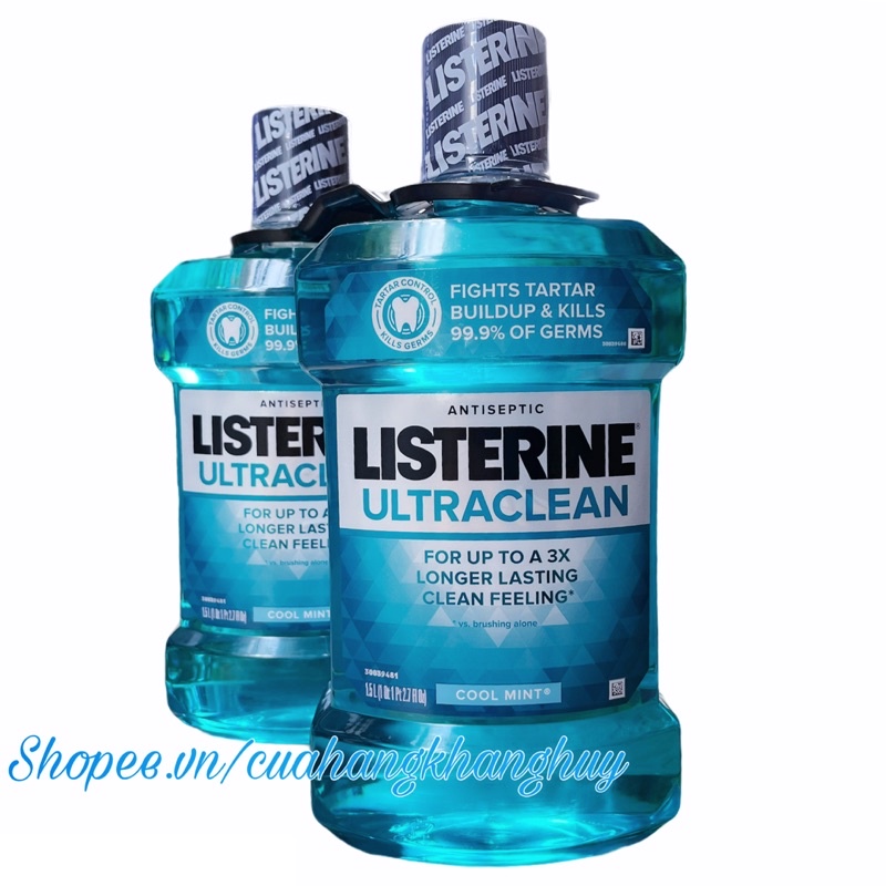 Nước súc miệng Listerine Ultraclean Antiseptic Cool Mint, 2 chai x 1.5 lít của Mỹ