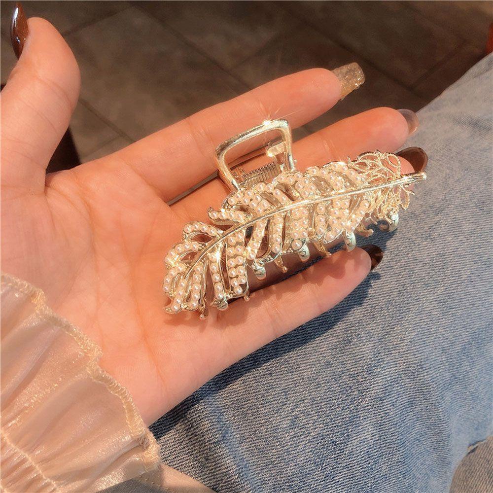 Kẹp Tóc Hình Chiếc Lá Màu Ngà Phong Cách Retro Mới|Kẹp Tóc Đính Đá Nhiều Màu Sắc Thời Trang