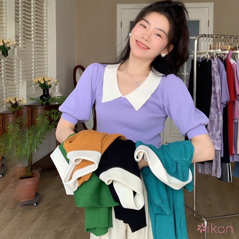 Áo Sơ Mi Dệt Kim Tay Ngắn Dáng Rộng Phong Cách Retro Dành Cho Nữ